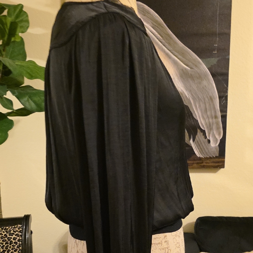 Current Air Black Silky & Lace Long Sleeve Whimsigoth Top - Picture 5 of 7